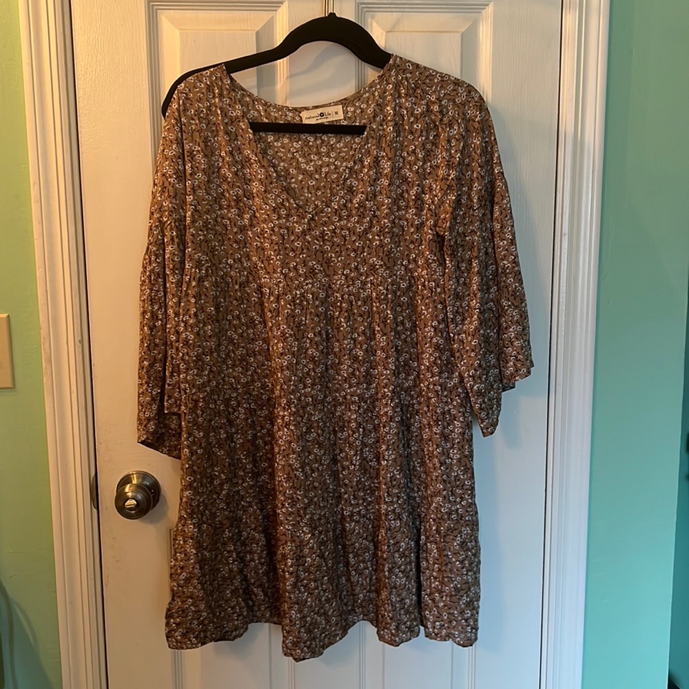 Natural Life tan with white flowers dress